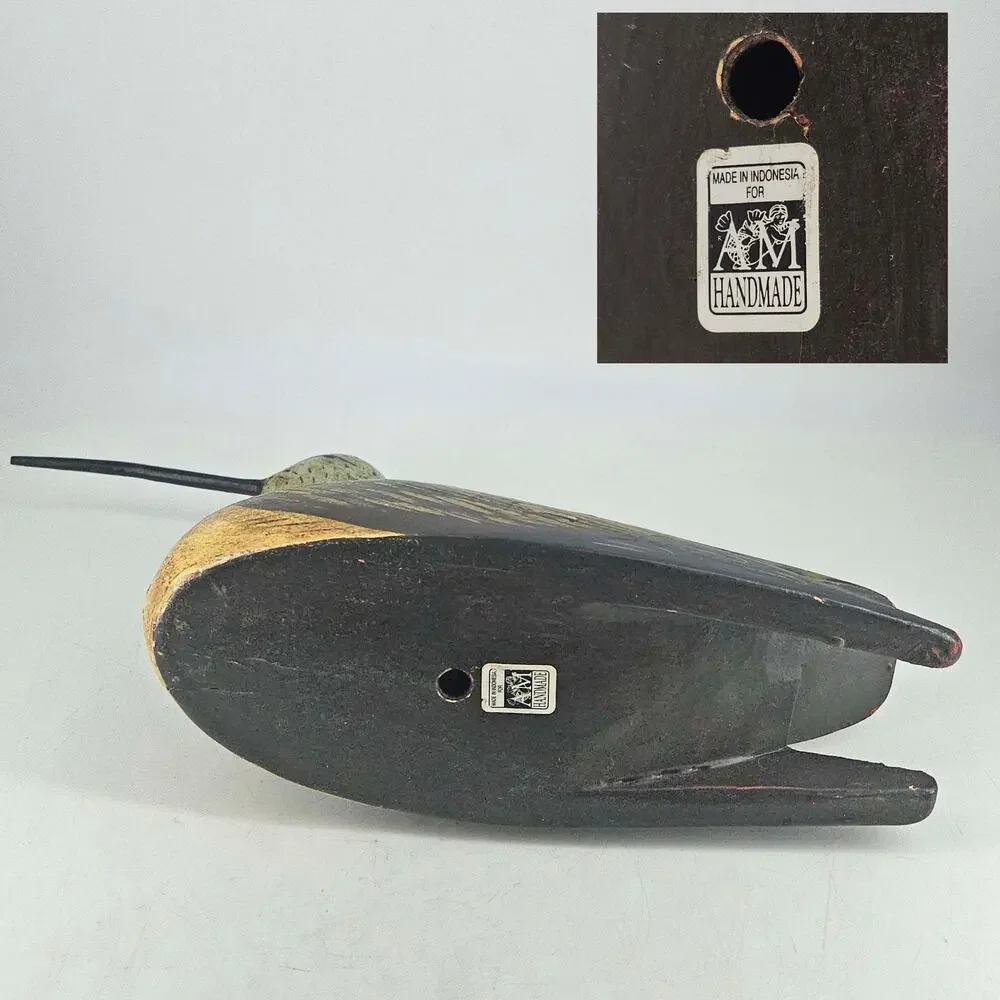 Vintage Coastal Curlew Shorebird Decoy Hand Carved Painted